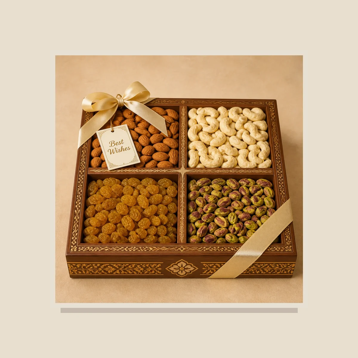 Festive dry fruit wooden tray
