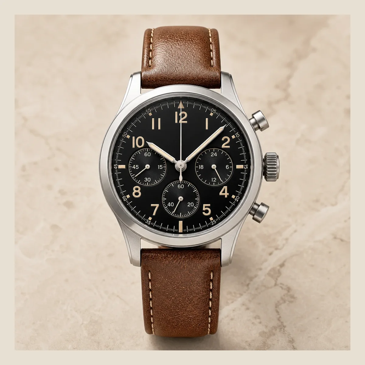 Leather chronograph watch