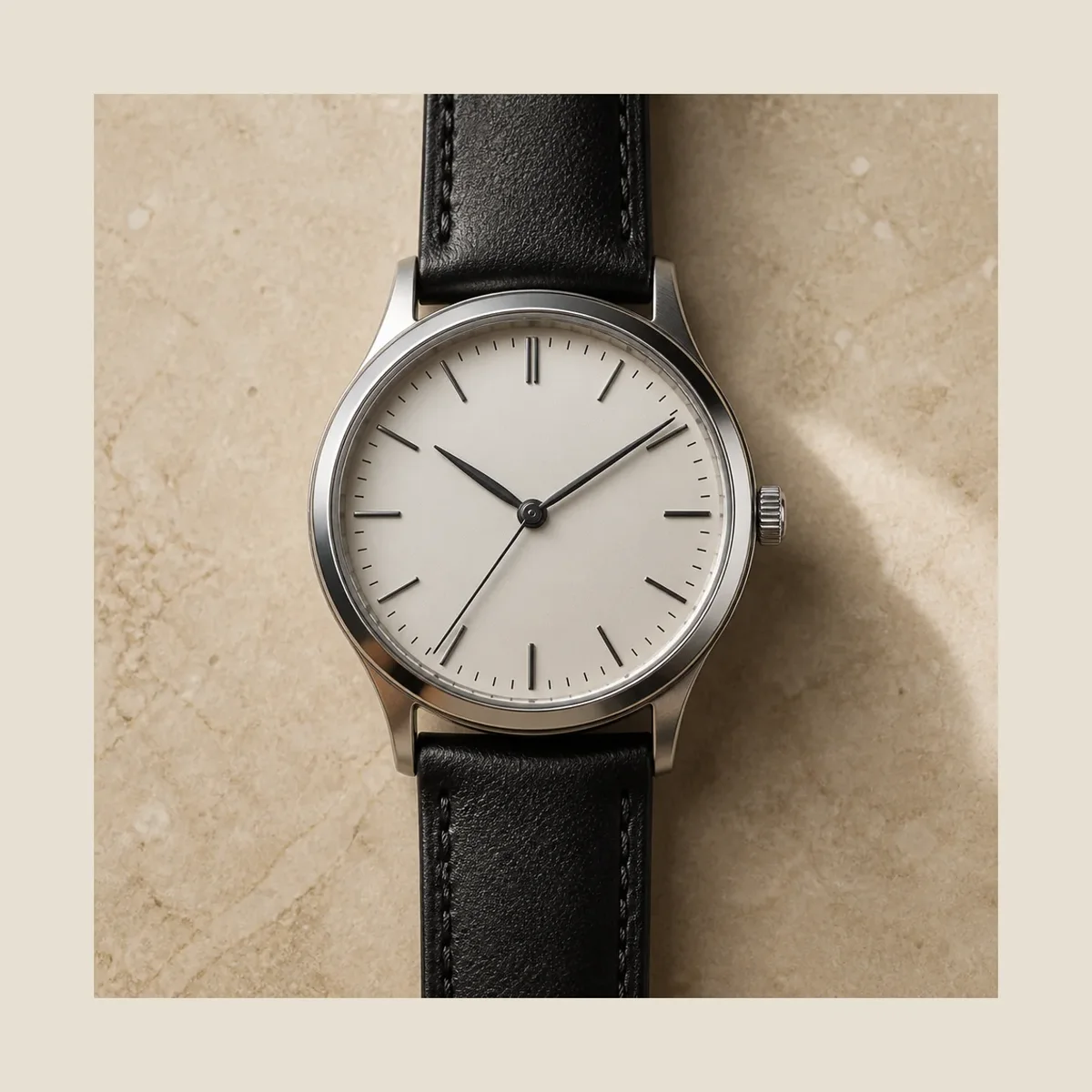 Black leather strap analog watch