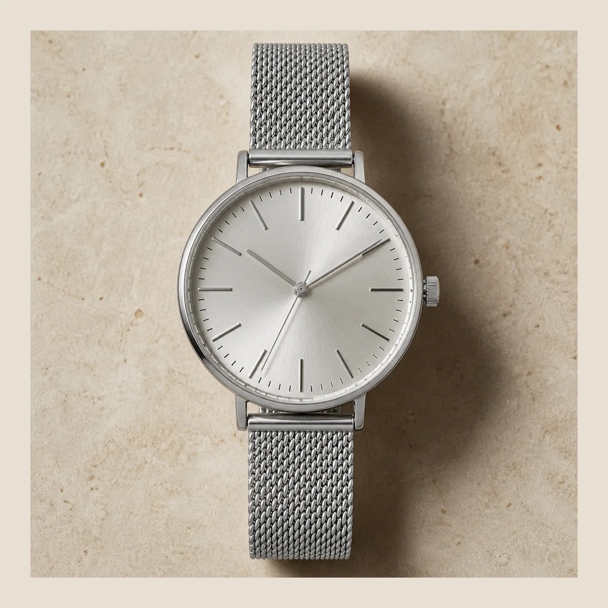 Silver mesh bracelet analog watch