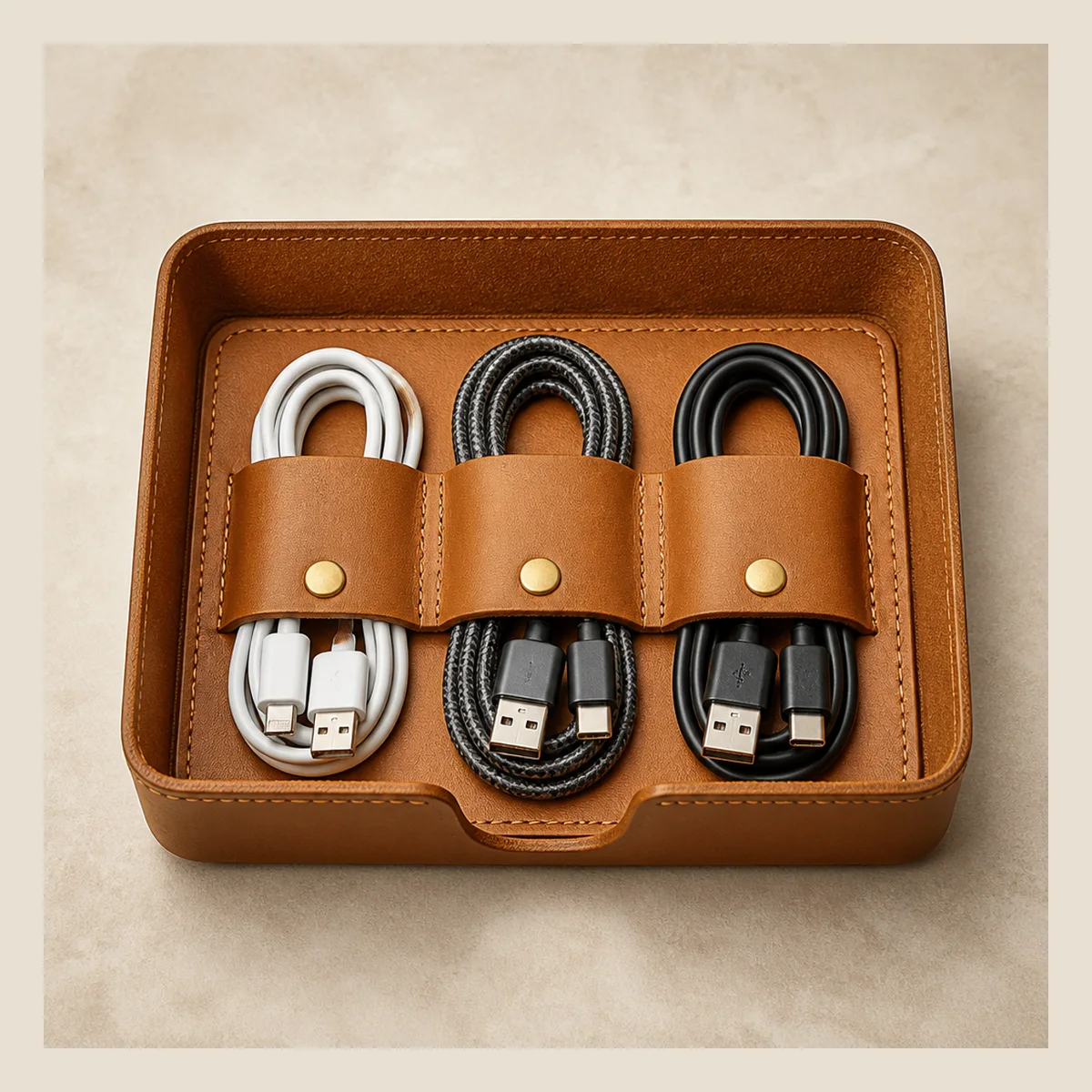 Leather cable tidy tray